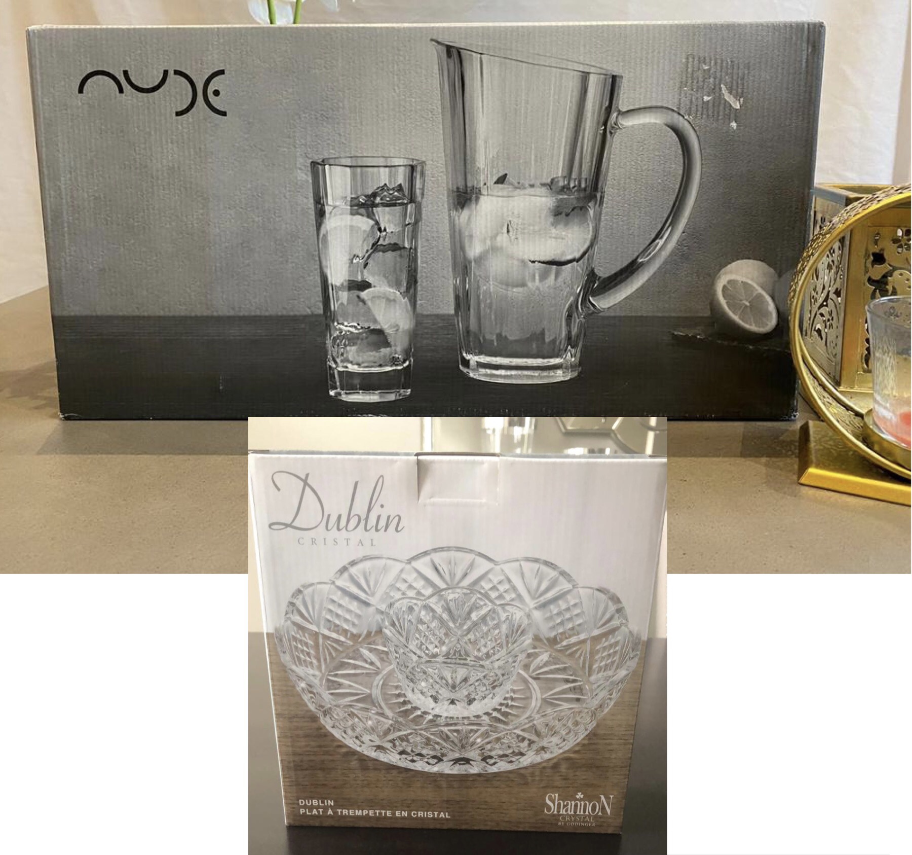 Auction For Glass Jug &amp; Tumbler Set with Crystal Serving Bowl